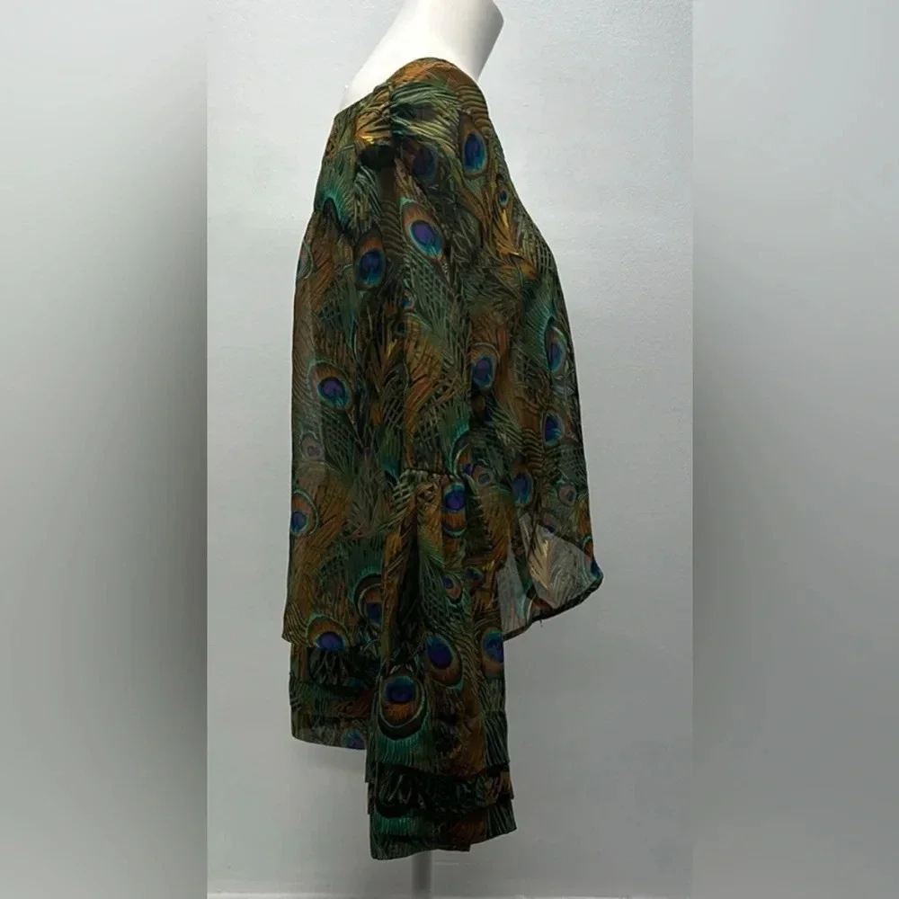 Peacock print sheer blouse - size M/L - Picture 3 of 8